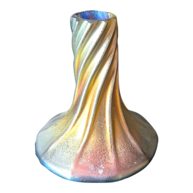 Antique Signed l.c. Tiffany Favrile Gold Iridescent Art Glass Twisted Swirl Candlestick Holder (Jg) For Sale