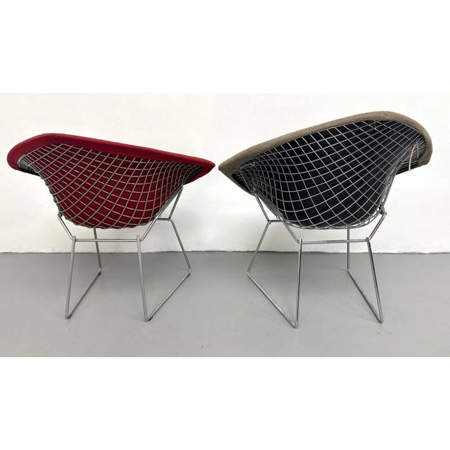 Mid-Century Modern Mid 20th Century Pair Harry Bertoia Knoll Diamond Lounge Chairs Original Covers MCM Vintage For Sale - Image 3 of 10