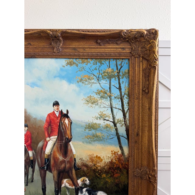 Fox Hunting Scene Oil Painting on Canvas Horses Hounds Equestrian Sporting Art For Sale In Jacksonville, FL - Image 6 of 14