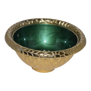 2000s Julia Knight Florentine Gold & Green Enamel Round Bowl For Sale