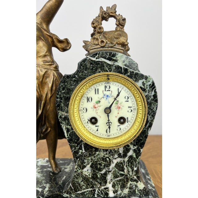 Gold Vintage French Style Marble Clock For Sale - Image 8 of 18
