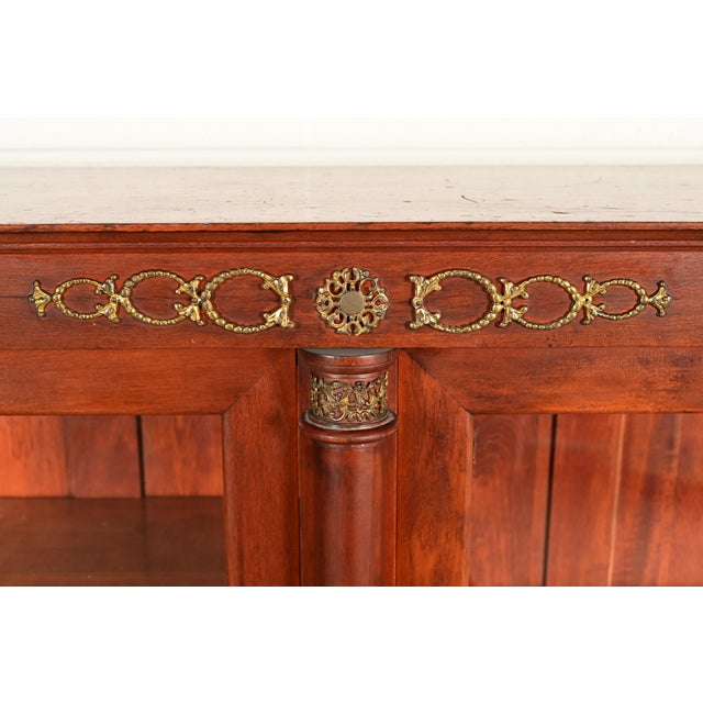 Brown Antique French Empire Carved Mahogany Bookcase With Mounted Ormolu, Circa 1890s For Sale - Image 8 of 14