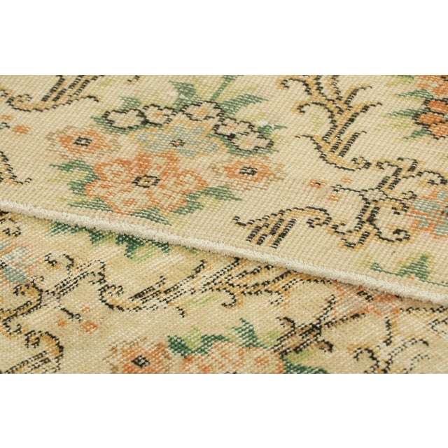 Textile Vintage Zeki Müren Rug in Golden-Beige With Floral Patterns | Rug & Kilim For Sale - Image 7 of 7