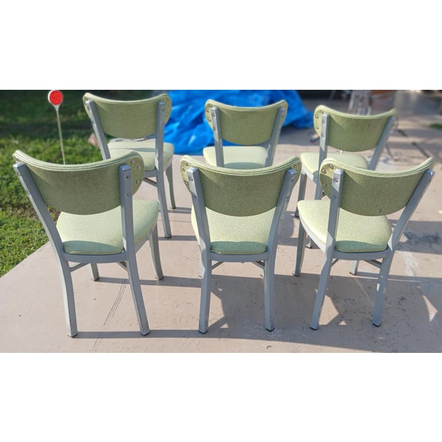 Vintage Mid Century Modern Tubular Steel and Vinyl Dining Chairs, Set of Six For Sale - Image 10 of 12