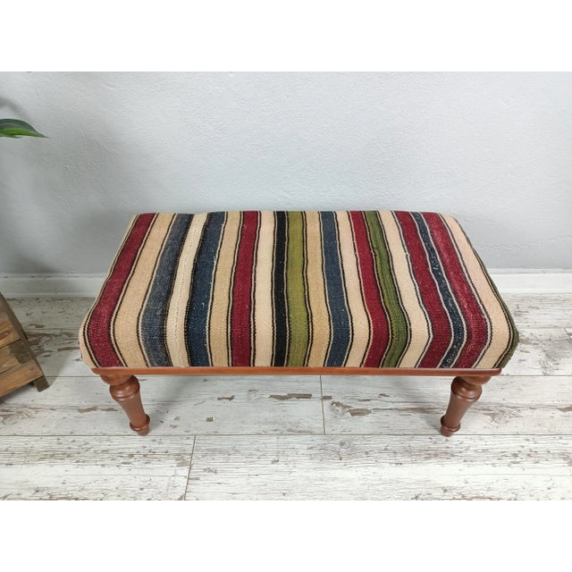 Details SIZE: 18X18X36 Inches ( with legs ) - 45x45x90 cm TYPE: Handmade Ottoman Bench CONDITION: is good. CONSTRUCT: It...