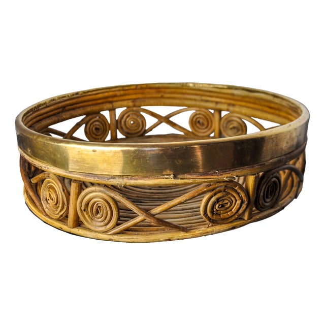 Rattan and Brass Centerpiece, Italy, 1970s For Sale