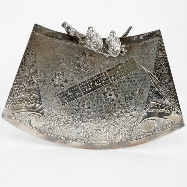 Metal Victorian Silverplate Card Receiver Owls Derby Circa 1882 For Sale - Image 7 of 11