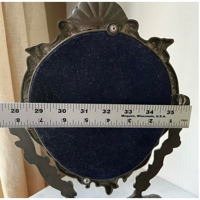 Vintage Ornate Silver Plated Cherubs Angel Tabletop Mirror For Sale - Image 11 of 12