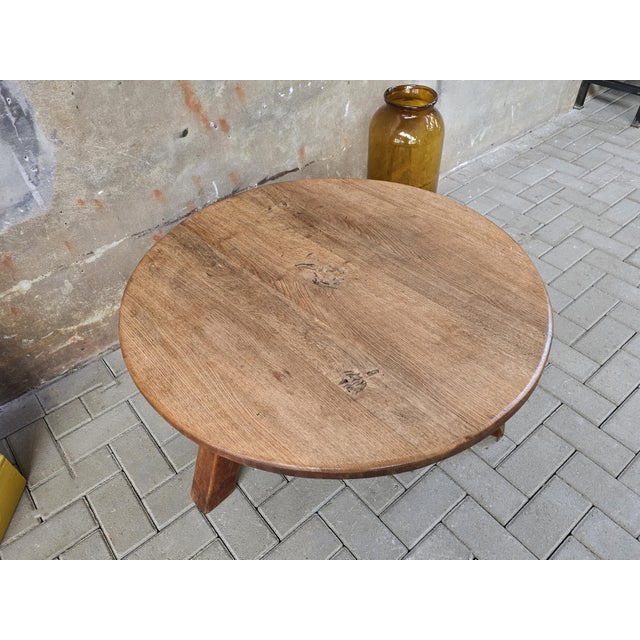 Large Mid-Century Modern Round Oak Coffee Table, 1970s For Sale - Image 4 of 13