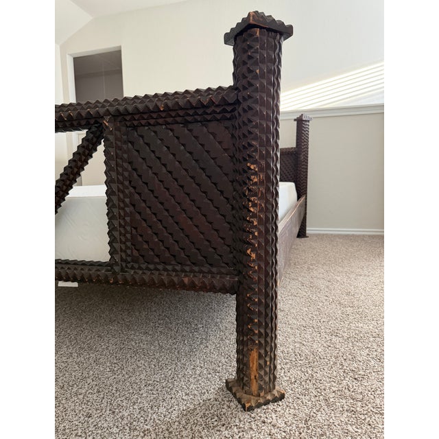 Antique Tramp Art Bed For Sale - Image 11 of 12