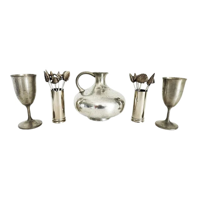 Vintage Mini Pewter Cocktail Barware Set, 21 Pieces For Sale