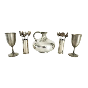 Vintage Mini Pewter Cocktail Barware Set, 21 Pieces