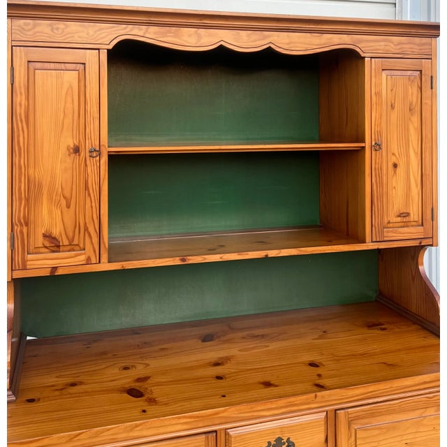 Farmhouse Pine Two Piece Stepback Hutch Cupboard For Sale In New York - Image 6 of 10