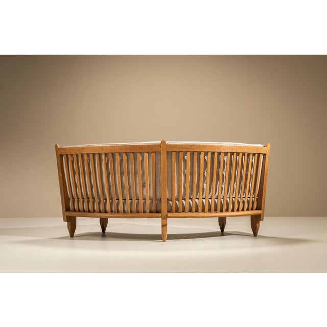 Curved Oak Sofa by Guillerme et Chambron, France, 1960s For Sale - Image 6 of 18