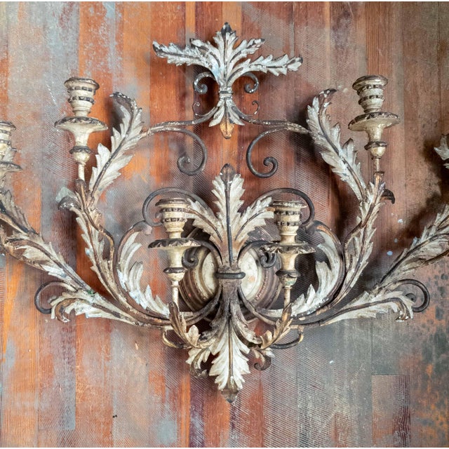 Mid 20th Century 20th Century Large 40" Wide Italian Hollywood Regency Tole and Wood Wall Sconce For Sale - Image 5 of 18