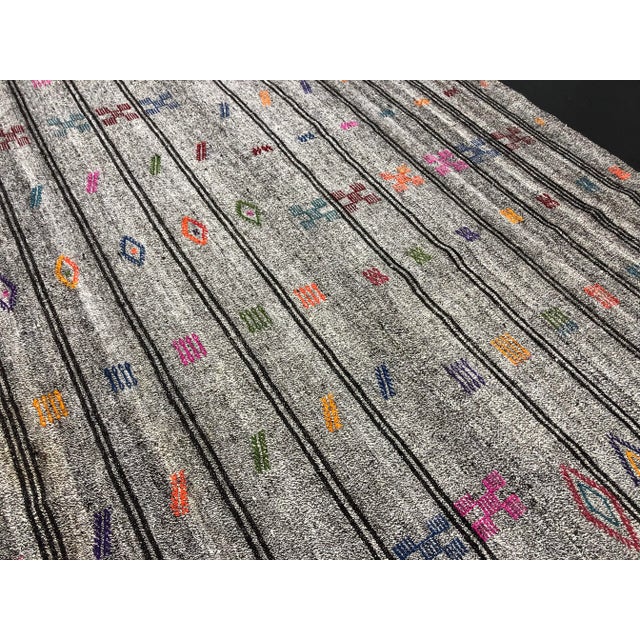 1960s Vintage Rainbow Turkish Handmade Natural Wool Organic Kilim Rug- 6′9″ × 9′3″ For Sale - Image 9 of 11