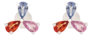 Contemporary Style Solid Silver Multi Sapphire Petal Stud Earrings- A Pair
