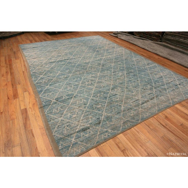 A Beautiful Light Blue Abrash Background Creamy White Color Tribal Pattern Modern Room Size Area Rug, Country of Origin:...