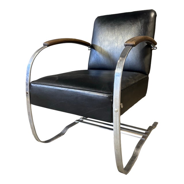 1930s Art Deco Leather Springer Rocking Chair by Wolfgang Hoffmann(attr) For Sale