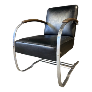 1930s Art Deco Leather Springer Rocking Chair by Wolfgang Hoffmann(attr)