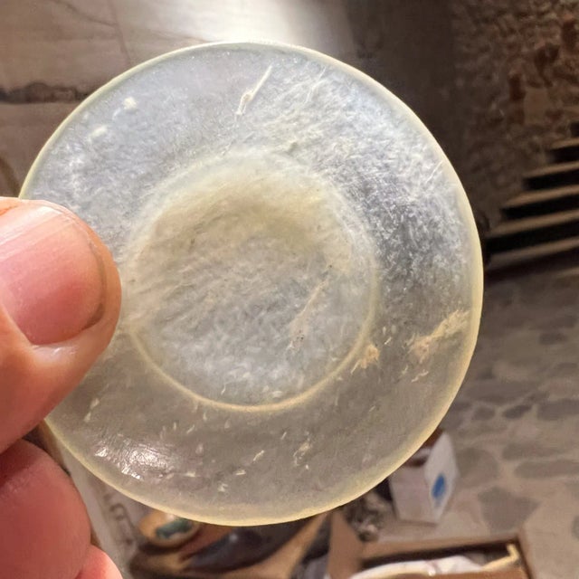 Jade Fine Antique Chinese Qing Dynasty Carved Jade Petite Saucer Plate Set of Two For Sale - Image 8 of 10