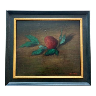 Late 20th Century Floral Still Life Oil Painting on Canvas by James Clinton Mumby – Red Apple With Green Leaves For Sale