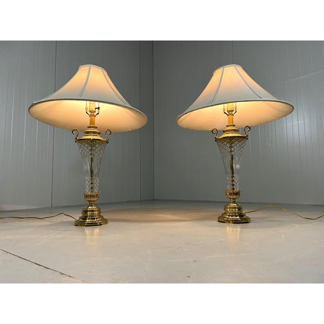 Metal Large Crystal and Brass Table Lamps, 1960s, Set of 2 For Sale - Image 7 of 18