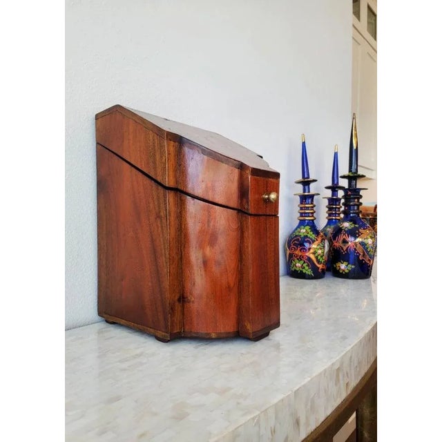 19th Century Antique American Federal Period Flame Mahogany Knife Box For Sale - Image 5 of 11