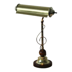 Vintage Gold Brass Finish Wood Musical Note Adjustable Height Desk Table Lamp