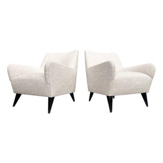 Pair of Armchairs in Hardwood & Off White Upholstery, Joaquim Tenreiro, 1950s For Sale