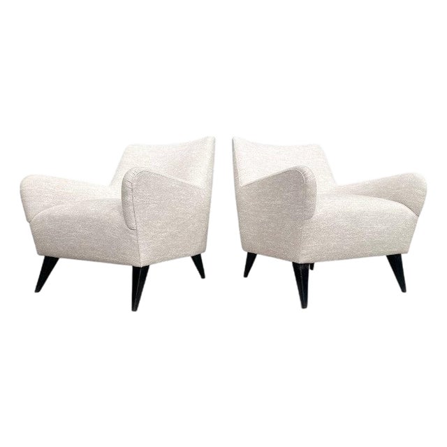 Pair of Armchairs in Hardwood & Off White Upholstery, Joaquim Tenreiro, 1950s For Sale