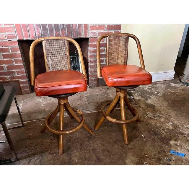 Mid-Century Modern Mid 20th Century Mid Century Bent Wood and Cane Counter Stools - Set of 2 For Sale - Image 3 of 10