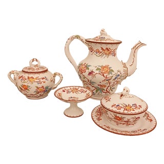 Antique French Porcelain Tea andCoffee Set Minton 252 Pattern by Sarreguemines, 1900, Set of 4 For Sale
