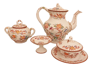 Antique French Porcelain Tea andCoffee Set Minton 252 Pattern by Sarreguemines, 1900, Set of 4