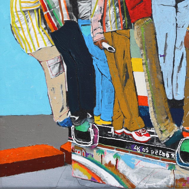 Textile Social Distance #7 - Original Urban Abstract Figurative Mixed Media Painting on Canvas For Sale - Image 7 of 9
