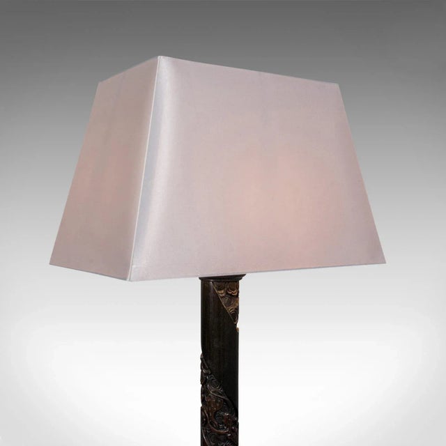 Vintage Mid 20th Century Art Deco Oriental Mahogany Carved Lamp For Sale - Image 6 of 13