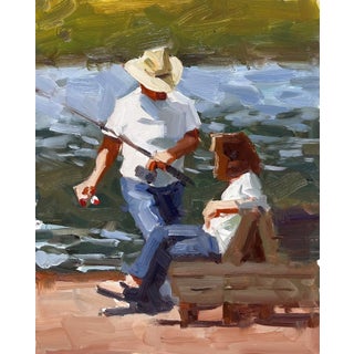 Constructive Criticism by Judd Mercer | Oil on panel Fishing scene with a man and woman by the water. For Sale