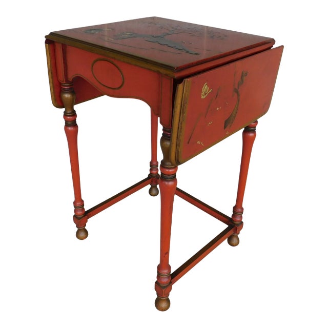 Vintage Chinoiserie Paint Decorated Vanity With Lift Center Mirror For Sale