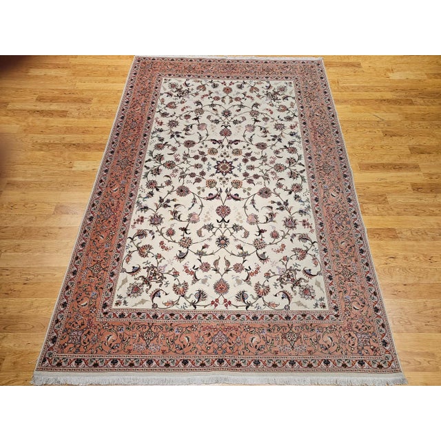 Vintage Persian Tabriz Rug, Handwoven Allover Floral Pattern, Ivory & Pale Pink, 7’ X 10’ For Sale In Chicago - Image 6 of 12