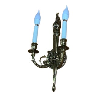 Set of 11 French Brass Two-Light Wall Sconces, Neoclassical Style For Sale