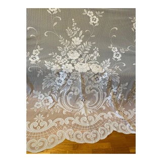 1950s Vintage Lace Curtain Oversize Floral Victorian Style For Sale