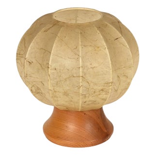 Mid-Century Cocoon Table Lamp with Wood Base by Achille Castiglioni for Flos, Italy, 1960s For Sale