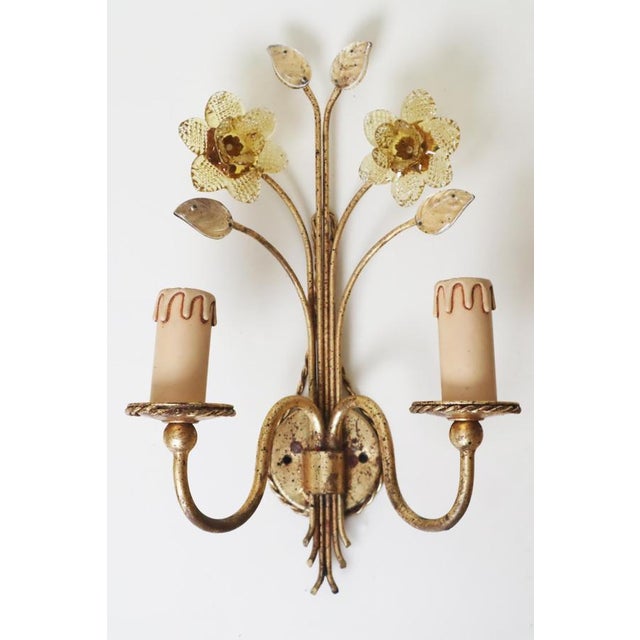 Golden Wall Lamps with Daffodil Flowers Made of Murano Glass, 1960s, Set of 2 For Sale - Image 8 of 12