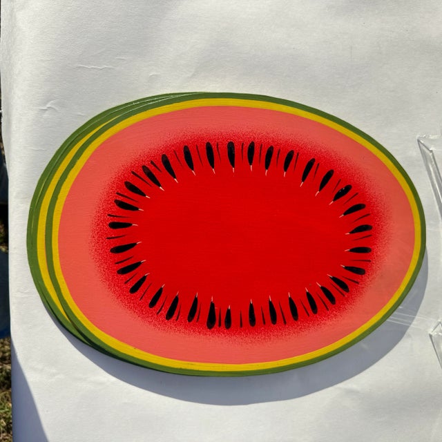 Mid 20th Century Lacquered Wood Watermelon Placemats With Rubberized Bottoms- Set of 4 For Sale - Image 5 of 10