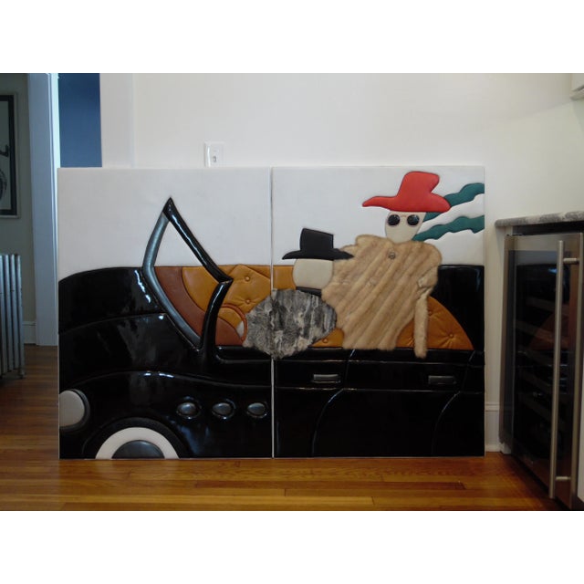 Black Postmodern Memphis Style "A Country Drive" Contemporary 3d Leather Art by Tim O. Walker, Hamptons Chic. For Sale - Image 8 of 8