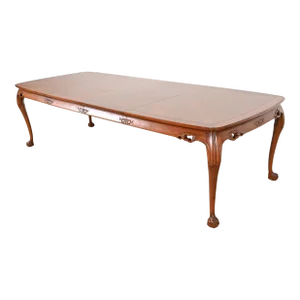 Drexel Heritage Hollywood Regency Chinoiserie Walnut Extension Dining Table, Newly Refinished