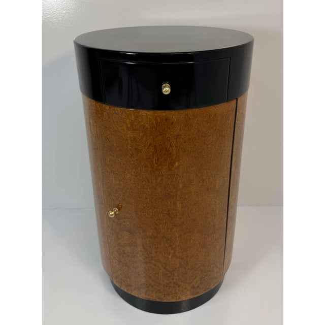 Italian Cylindrical Cabinet in Reconstituted Wood Veneer, 1980s For Sale - Image 3 of 13