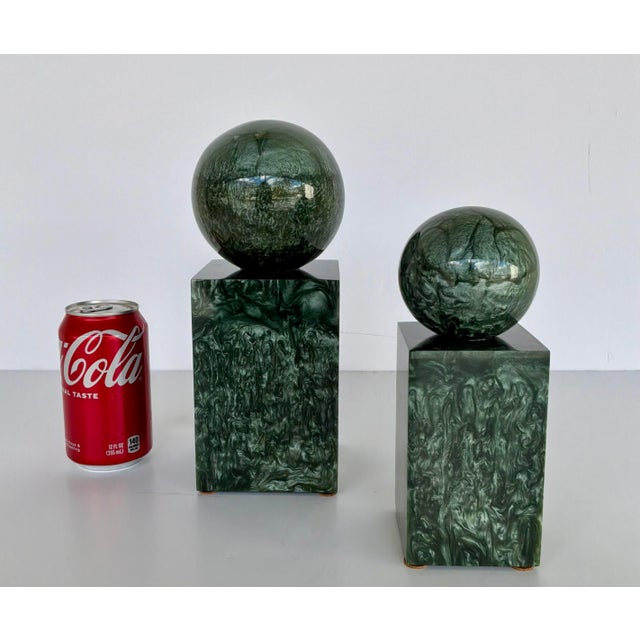 Stylish Currey & Company Modern Green Nova Sculptures, showroom floor sample 3x3x8