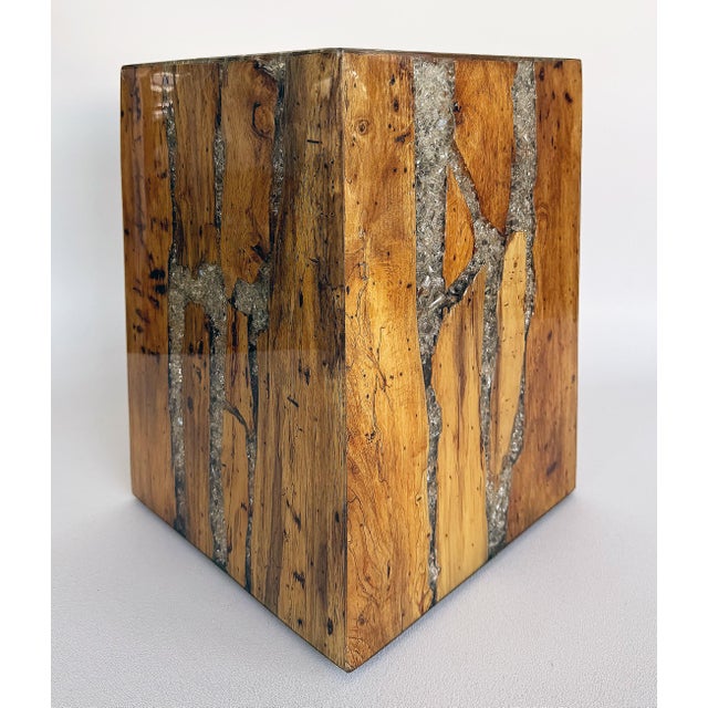 Contemporary Vintage Side Drinks Table in Wood Embellished With Mixed Elements For Sale - Image 3 of 6