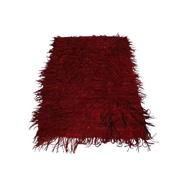 Red Oriental Hand Knotted Rug Turkish Modern Tulu Rug 2'11" x 4'2" For Sale - Image 8 of 8